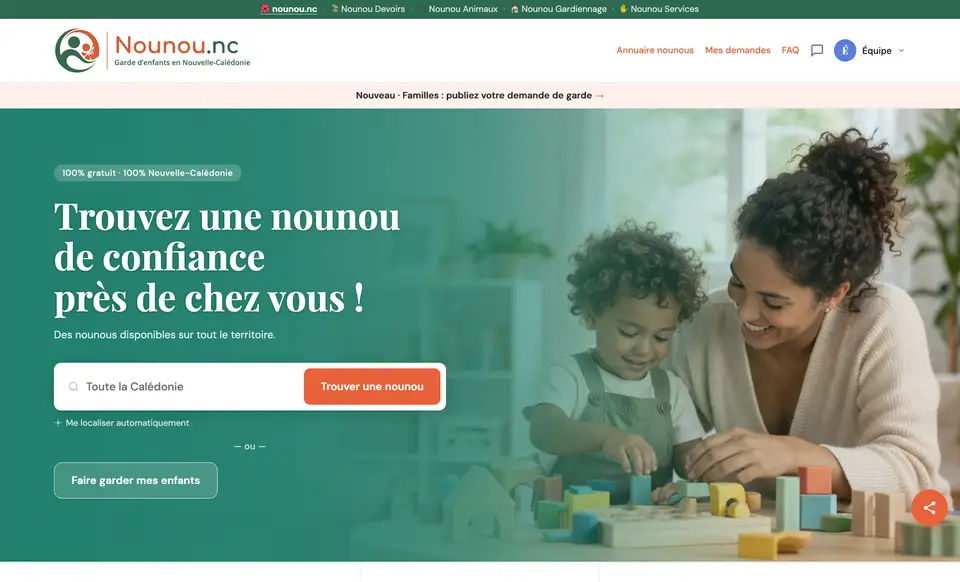 Capture de la page d’accueil de nounou.nc