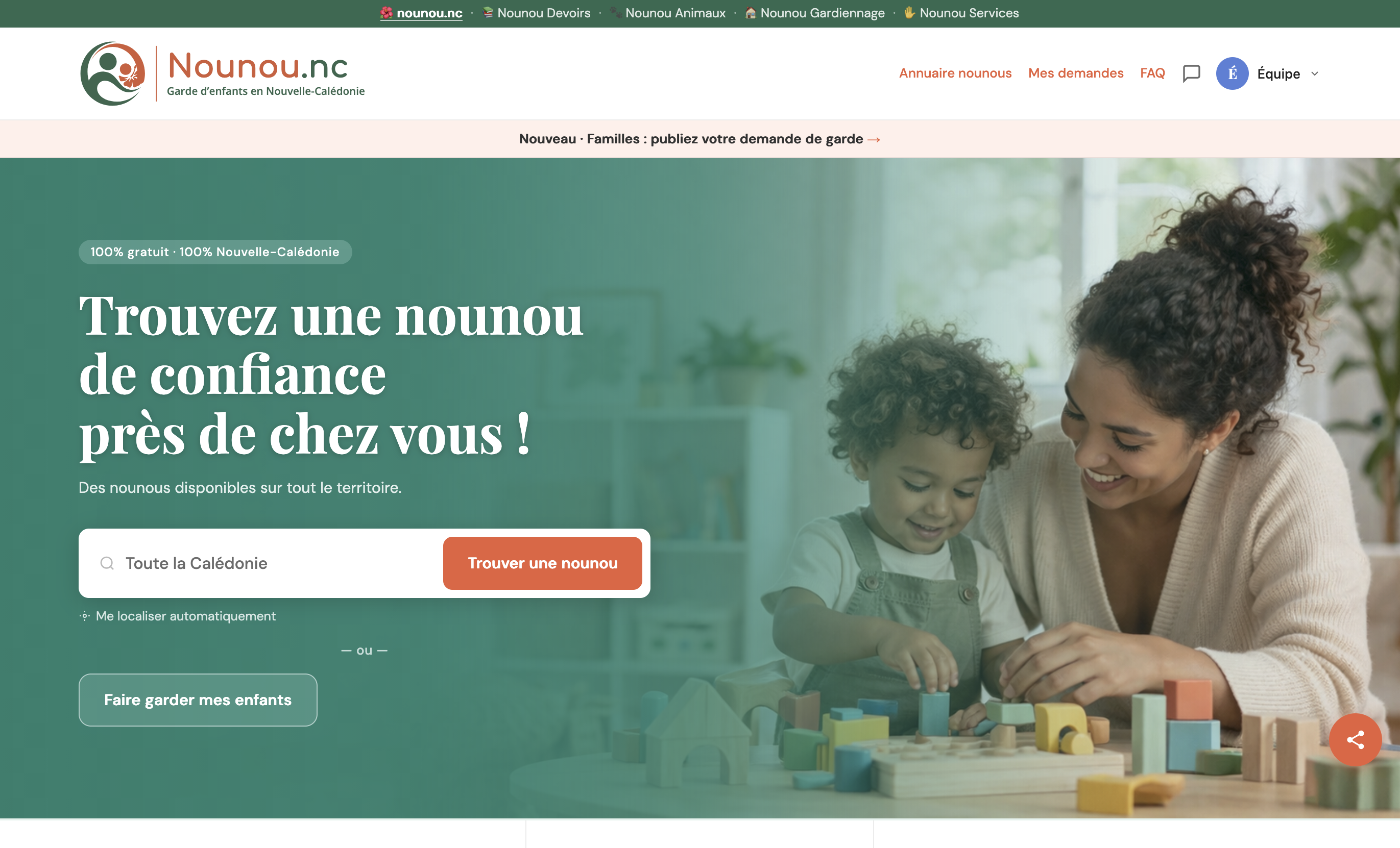 Capture de la page d’accueil de nounou.nc