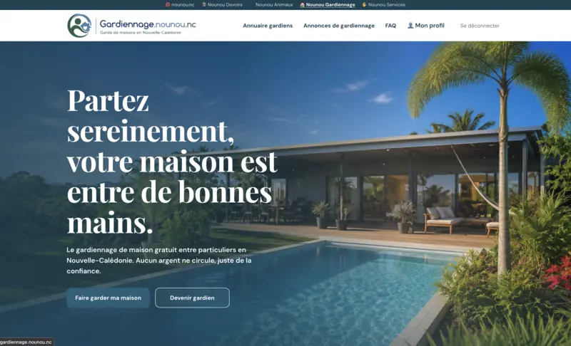 Capture de la page d’accueil de gardiennage.nounou.nc