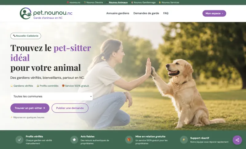 Capture de la page d’accueil de pet.nounou.nc